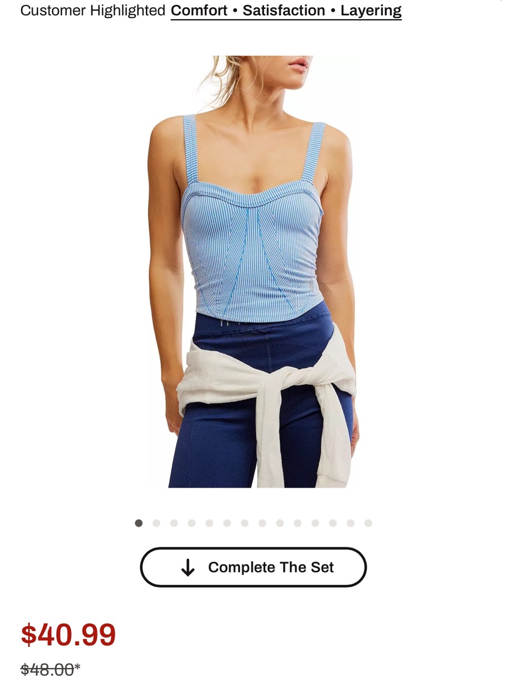 Free People Blue Ribbed Sweetheart Bandeau Tank